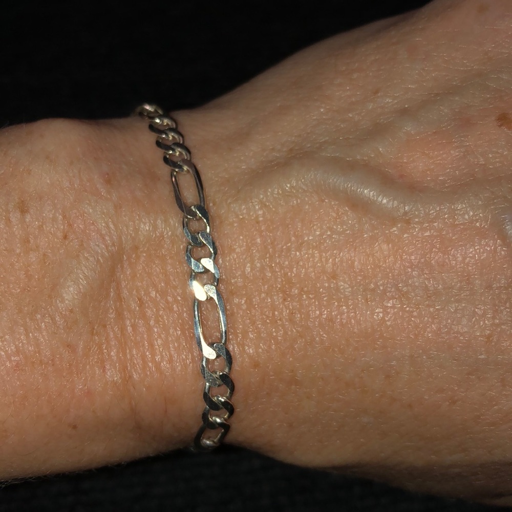 Sterling silver 3 plus 1 figaro link bracelet